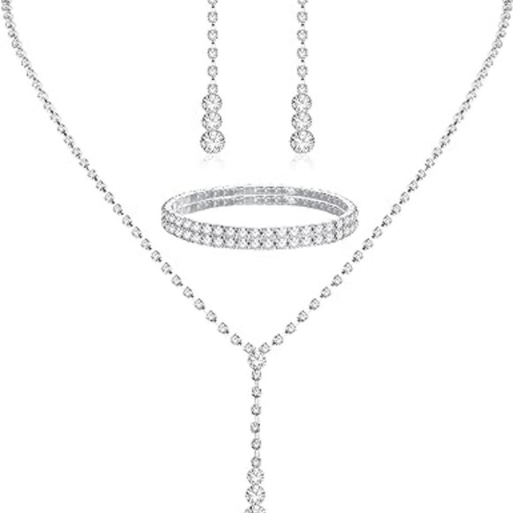 Women Necklace Bracelet Dangle Earrings Set Prom Costume Jewelry Set Accessories - Picture 1 of 6